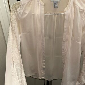 Elegant Sheer Blouse with Lace Sleeves